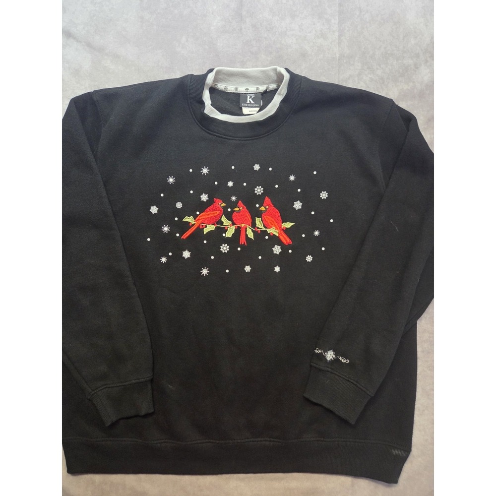 Vtg Grannycore CottageCore XL Double Collar Pullover Sweatshirt Cardinals Black